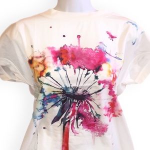 Shein lightweight dandelion art top NWOT